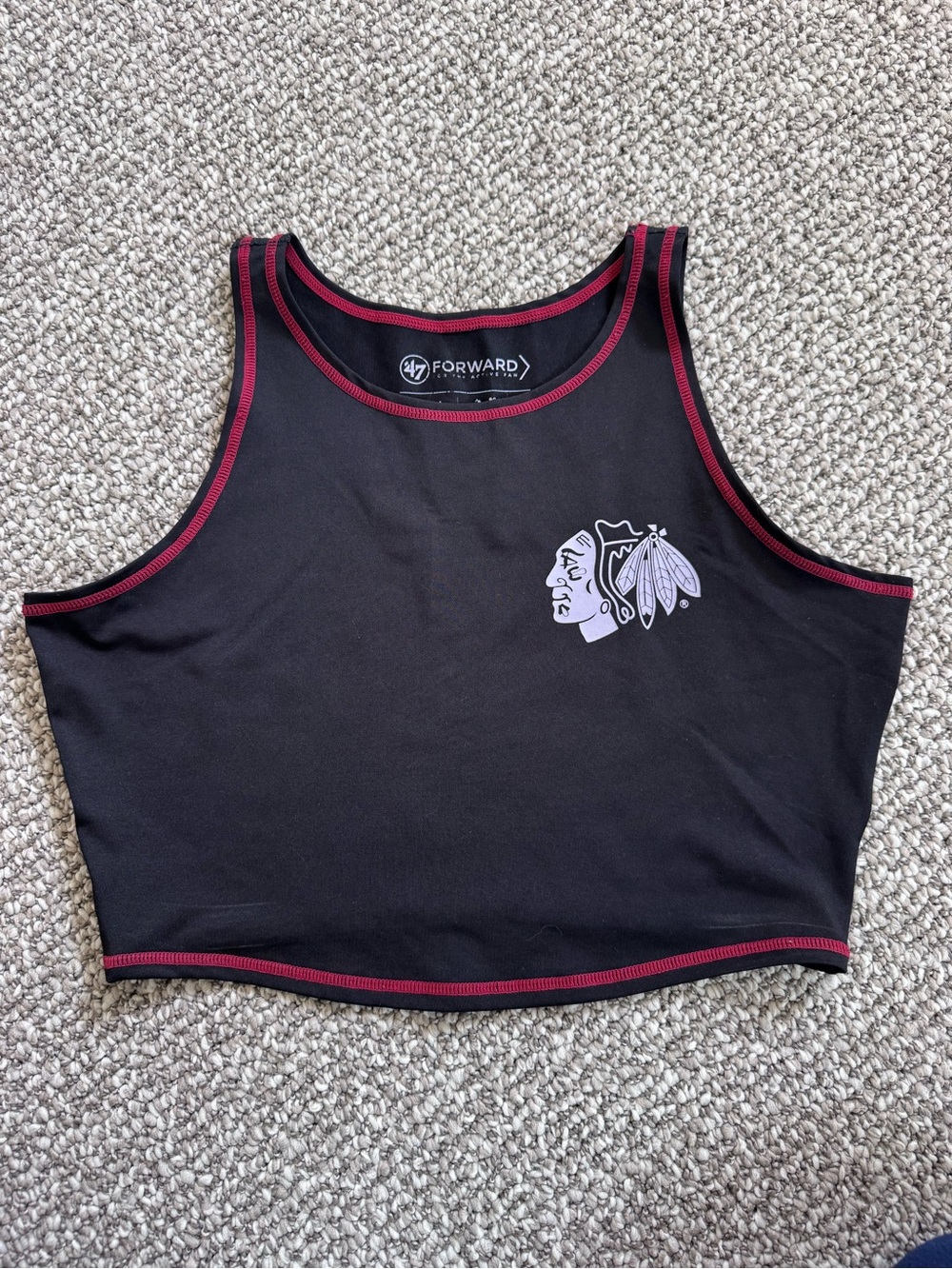 Chicago Blackhawks Black Crop Tank with Red Trim and White Logo - '47 Forward